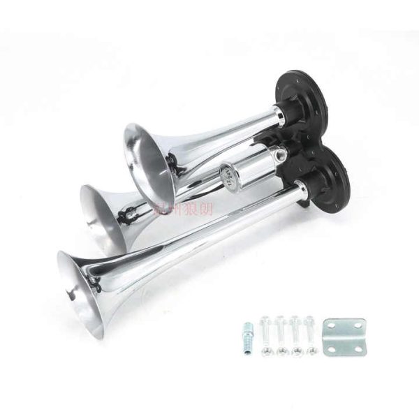 Triple 3 Trumpet Air Horn Kit Chrome Car Train Truck Air Horn 24v Boat 3 Pipe Air Horn